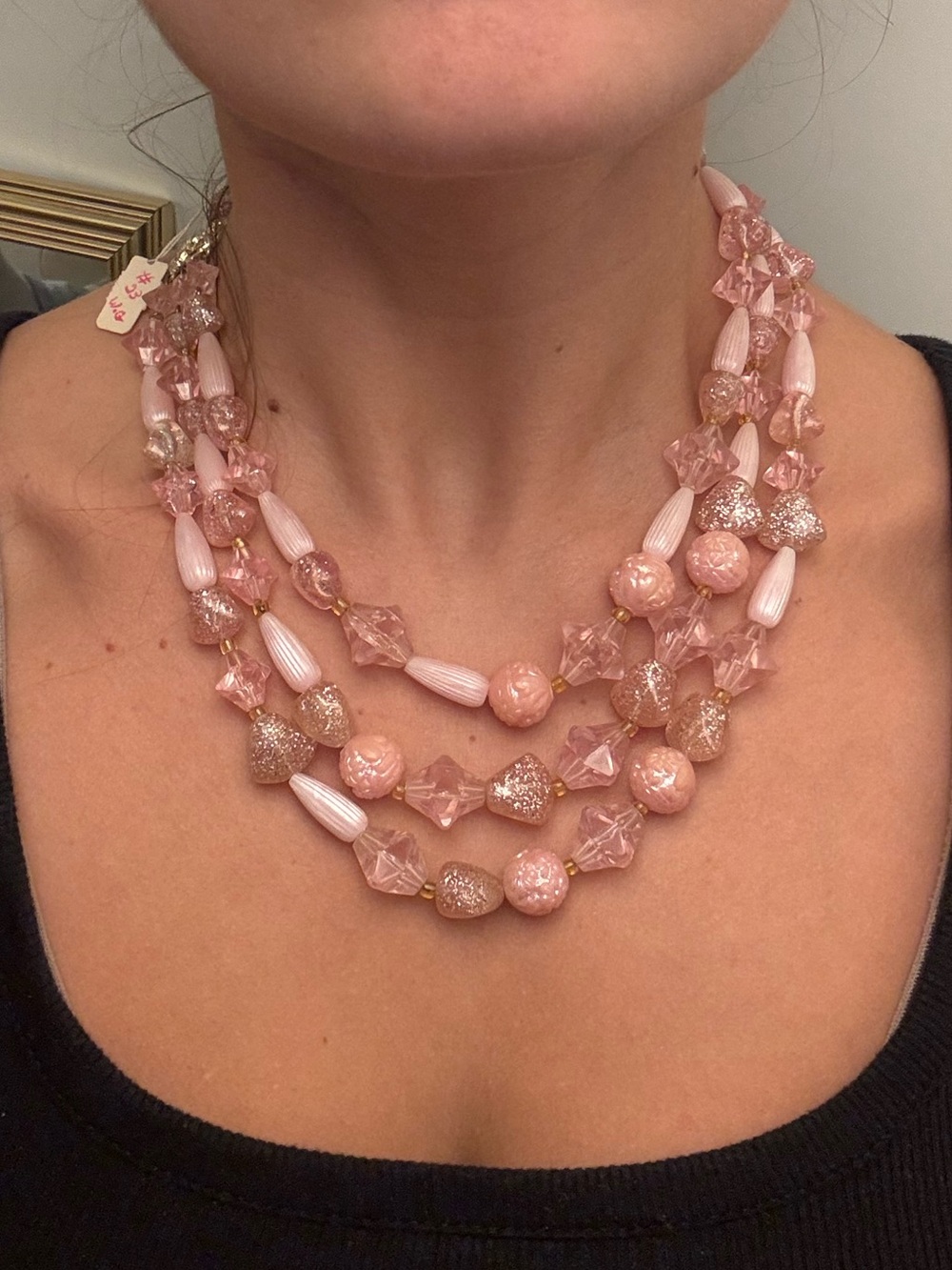 West Germany Vintage Pink Multi-Strand Glass Beaded Statement Necklace